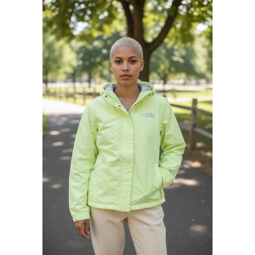 The North Face Womens Hooded Rain Jacket Lime Green Full Zip Size S HyVent mid